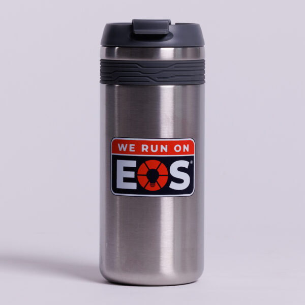 We Run On EOS Beverage Bottle